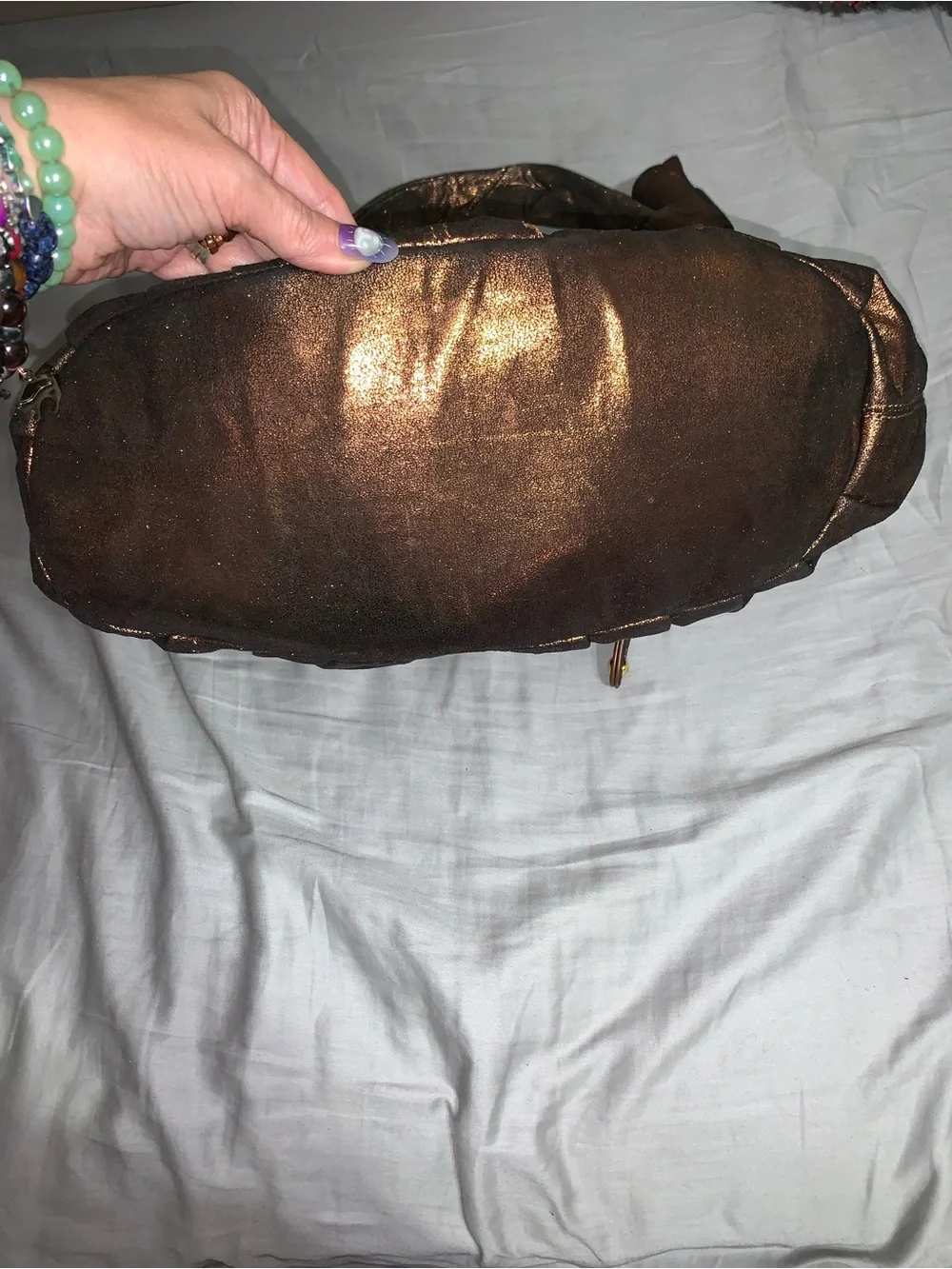 Metallic Bronze Slouchy Hobo Shoulder Bag Oversized Faux Leather